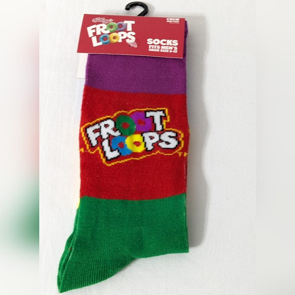 Kellogg's Froot Loops Novelty Men's Crew Socks, Shoe Size:6-12, New With Tag